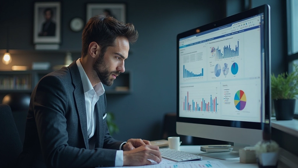Профессиональный аналитик работает с статистическими инструментами на рабочем столе