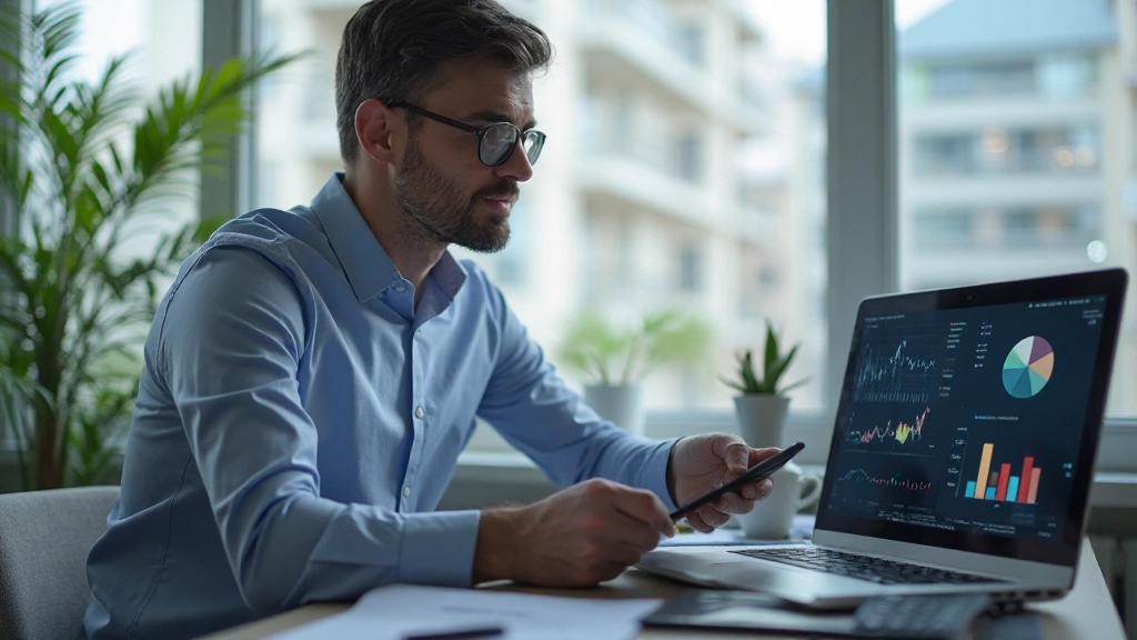 Профессиональный аналитик работает с статистическими инструментами на рабочем столе