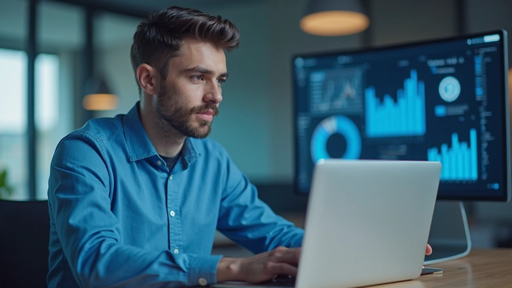 Аналитик работает с различными программными инструментами на компьютере
